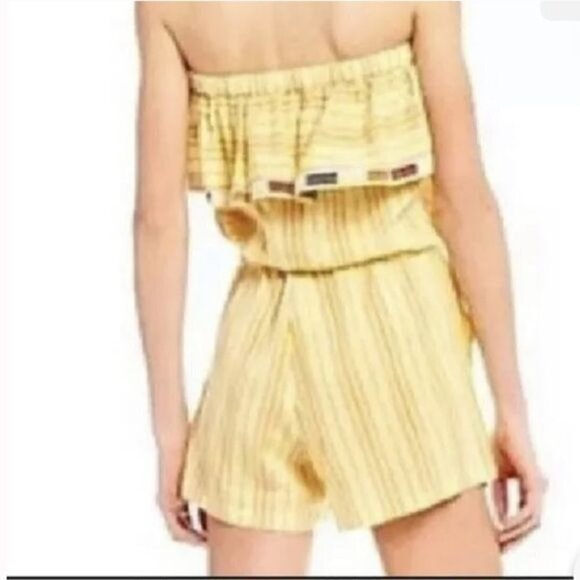 NWT Kopal Rinku Sleeveless Ruffle Romper Yellow Stripe Boho Summer Sz XS - Picture 2 of 12